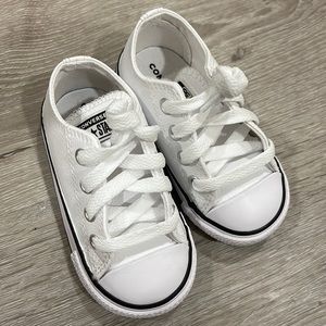 Toddler White Leather Converse All Star Lo